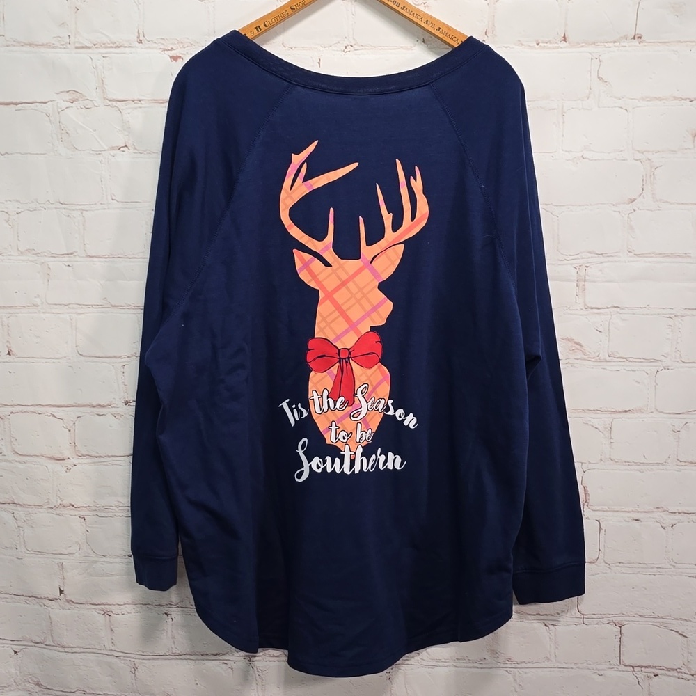 Red Camel Blue Long Sleeve Tis The Season To Be Southern Deer Shirt Womens 2x